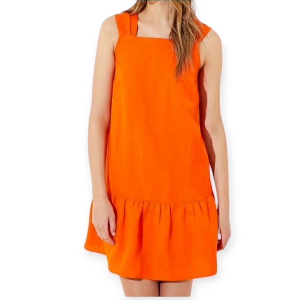 Loft square neck flounce orange dress, small
